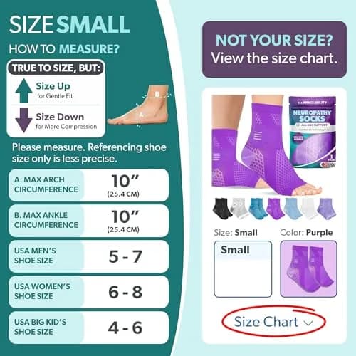 BraceAbility Neuropathy Socks - Small, Purple | FDA Approved Medical Compression Garment for Nerve Pain thumbnail 2