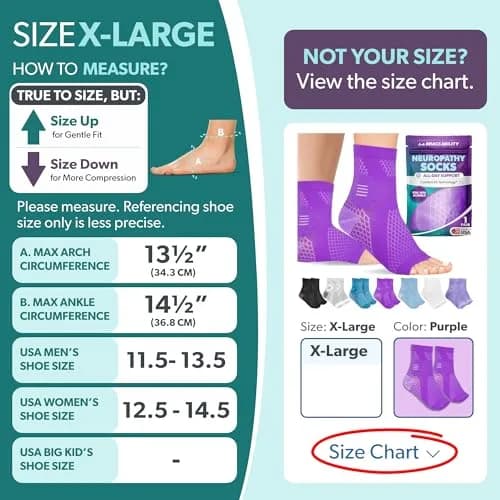 BraceAbility Neuropathy Socks X-Large - Purple | FDA Approved Medical Compression Garment for Nerve Pain Relief thumbnail 2