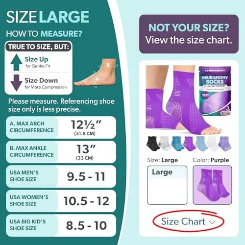 BraceAbility Large Purple Neuropathy Socks - 1 Pair | FDA Approved Medical Compression Garment for Nerve Pain thumbnail 2