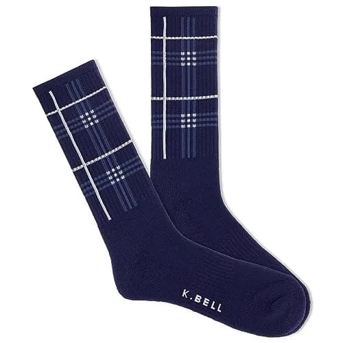 K. Bell Men's Charley Plaid Active Crew Sock 1 Pair Pack, Blue | Stylish & Comfortable Crew Socks for Men thumbnail 1