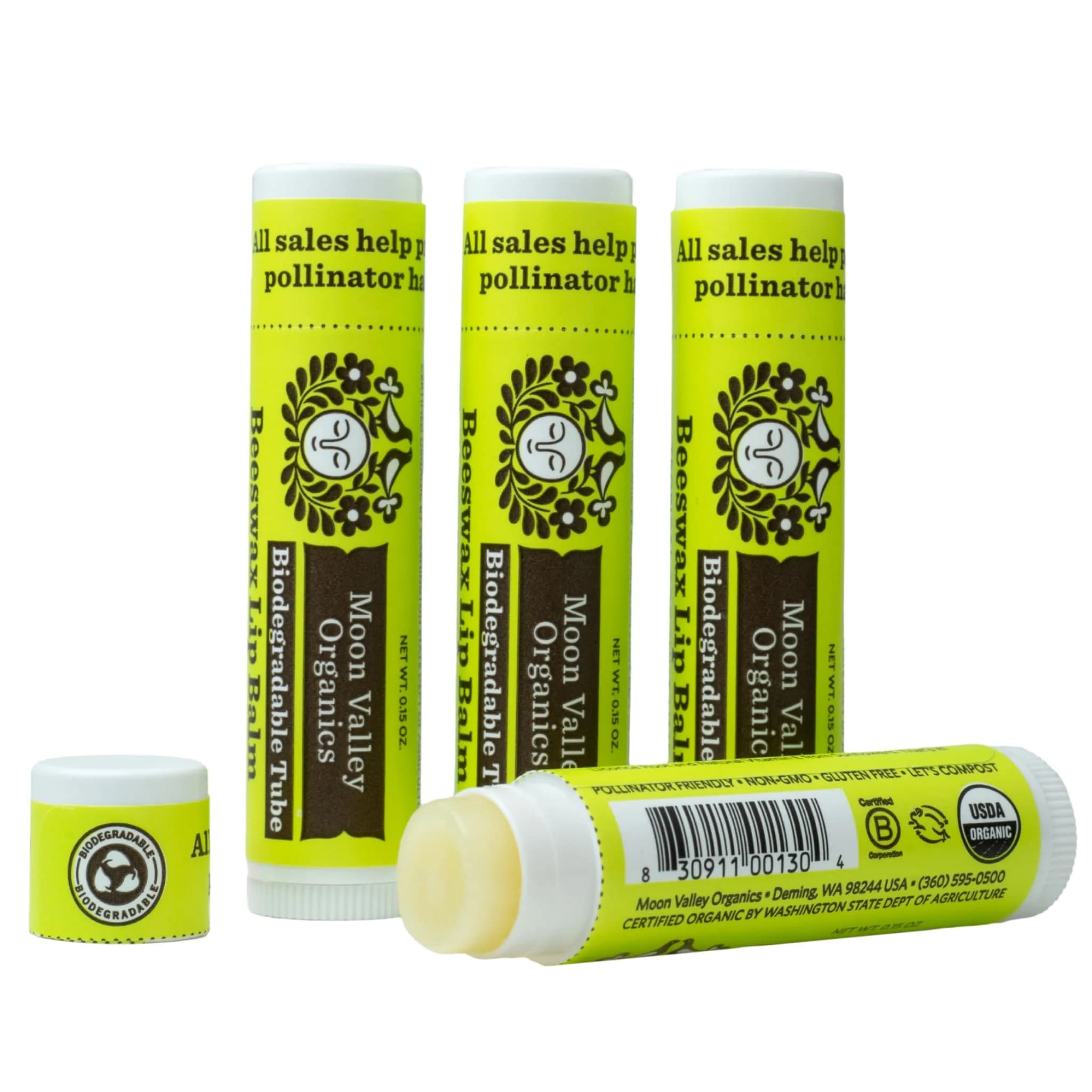 Moon Valley Organics Beeswax Lip Balm, Tropical Coconut Lime, 4-Pack | Hydrating, Organic & Cruelty-Free