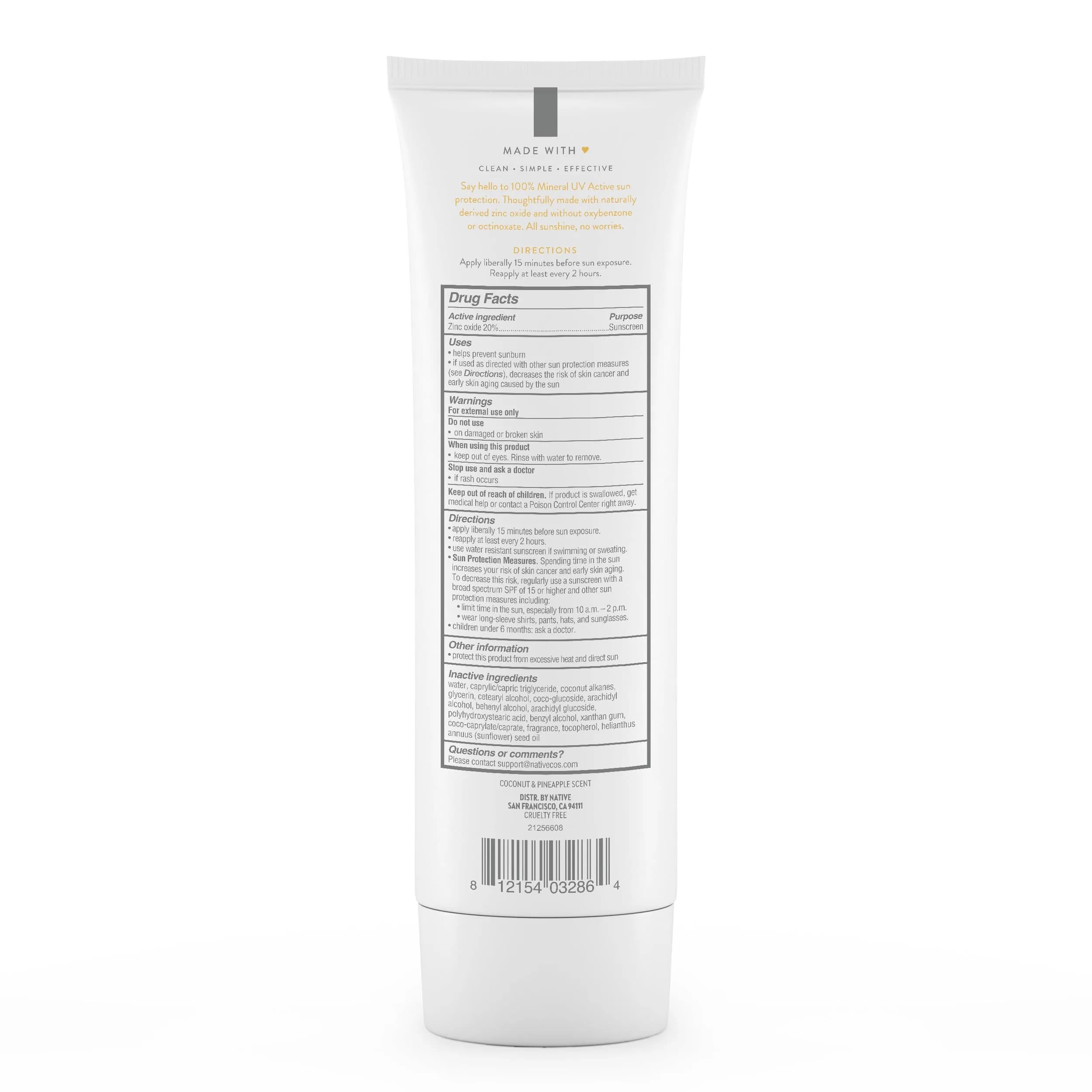 Native Sunscreen SPF 30 with Zinc Oxide, Coconut & Pineapple Scent, 5 oz | Dermatologist Tested for Sensitive Skin - view 9