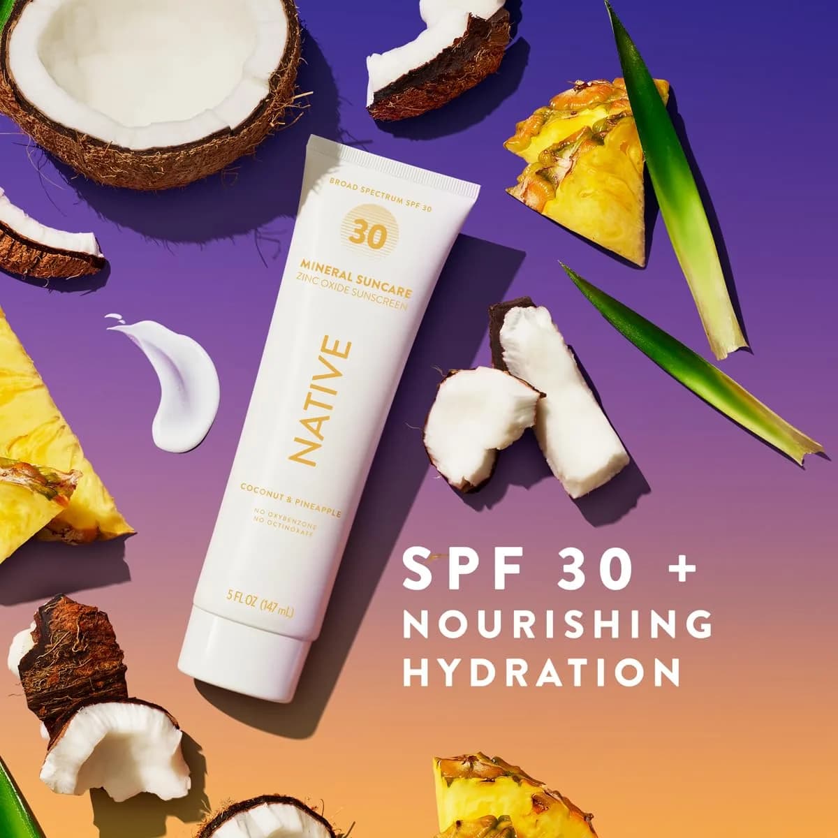 Native Sunscreen SPF 30 with Zinc Oxide, Coconut & Pineapple Scent, 5 oz | Dermatologist Tested for Sensitive Skin - view 2