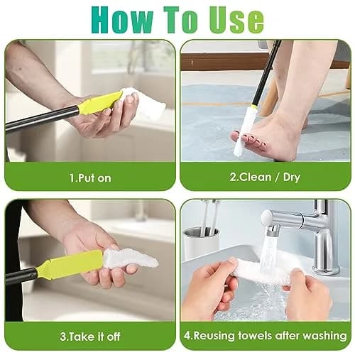 LYIGEOL Toe Cleaning Brush, Foot Scrubber with Telescopic Handle 12"-24" | Reusable Drying Covers for Seniors & Elderly thumbnail 4