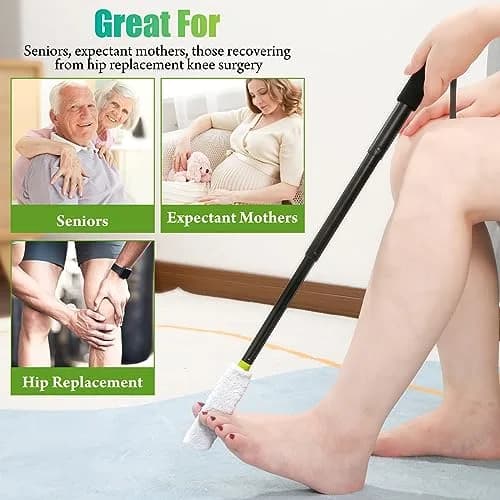 LYIGEOL Toe Cleaning Brush, Foot Scrubber with Telescopic Handle 12"-24" | Reusable Drying Covers for Seniors & Elderly thumbnail 6
