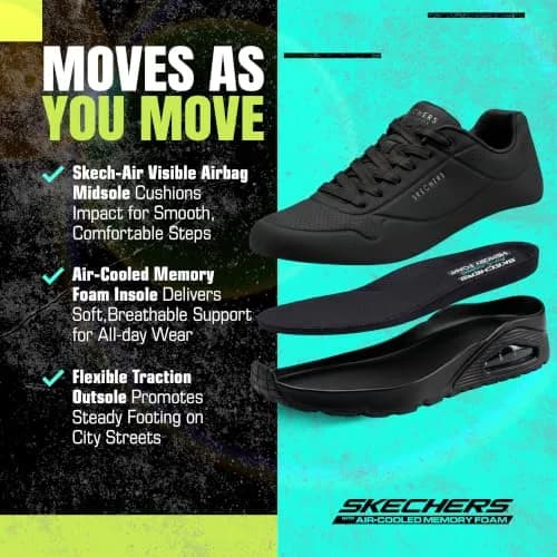 Skechers Men's Uno-Stand on Air Sneaker Wide Fit | Black/Black, 13 Wide thumbnail 4