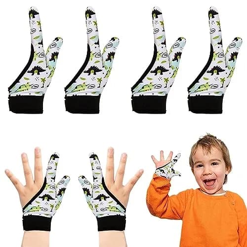 Yxmeiguo Thumb Sucking Guard Gloves for Kids Ages 5-12 | Soft Breathable Fiber, Adjustable Wrist, 2 Pairs Black Dinosaur thumbnail 1