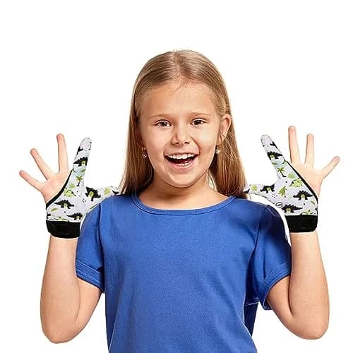 Yxmeiguo Thumb Sucking Guard Gloves for Kids Ages 5-12 | Soft Breathable Fiber, Adjustable Wrist, 2 Pairs Black Dinosaur thumbnail 7