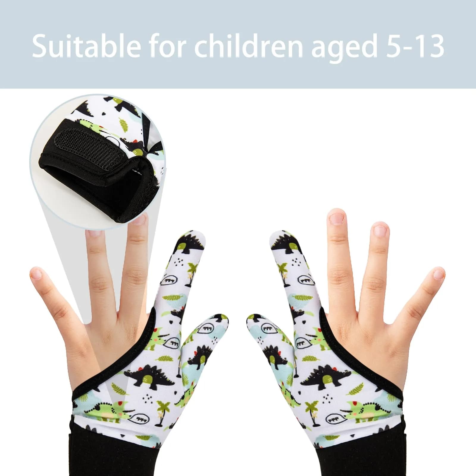 Yxmeiguo Thumb Sucking Guard Gloves for Kids Ages 5-12 | Soft Breathable Fiber, Adjustable Wrist, 2 Pairs Black Dinosaur - view 2