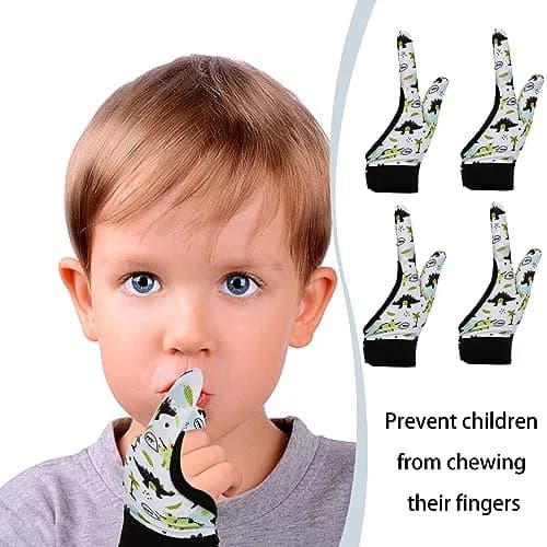 Yxmeiguo Thumb Sucking Guard Gloves for Kids Ages 5-12 | Soft Breathable Fiber, Adjustable Wrist, 2 Pairs Black Dinosaur thumbnail 3