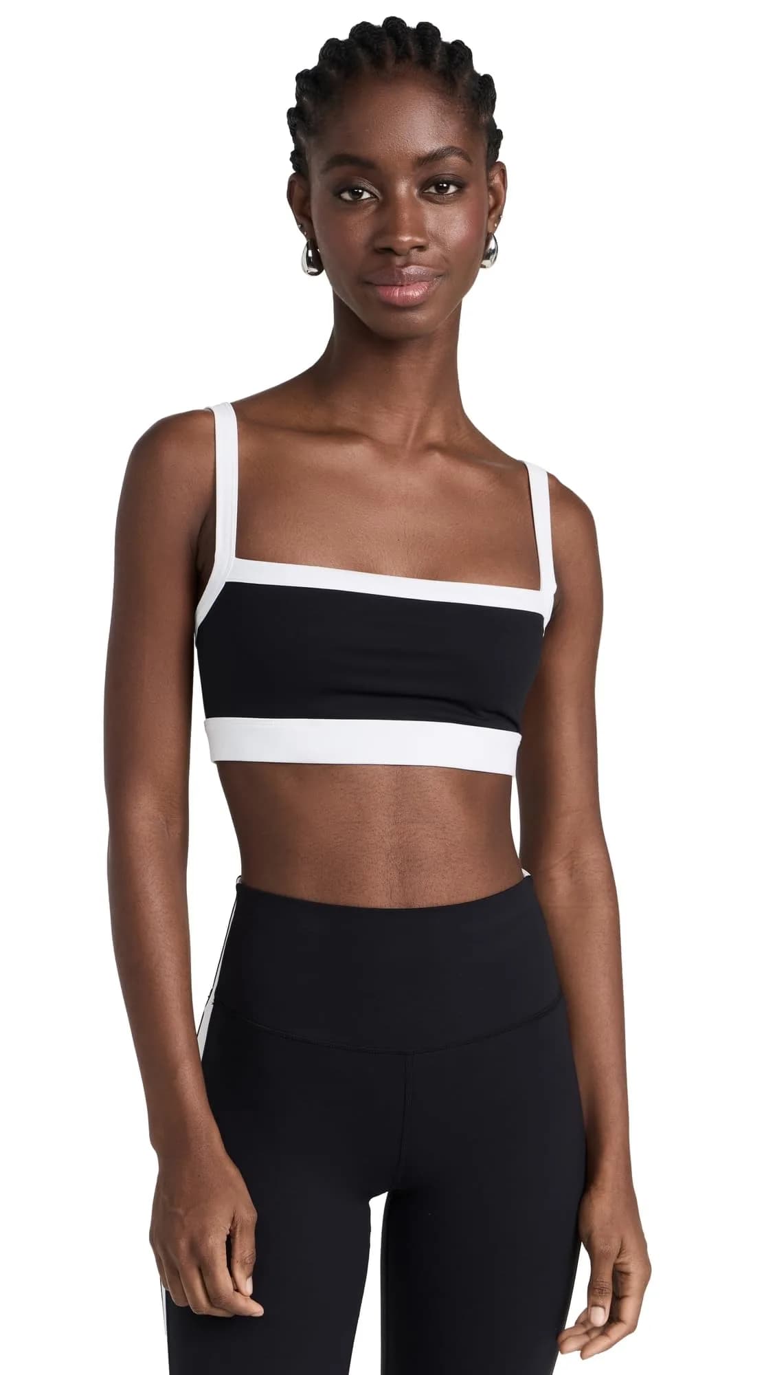 Splits59 Monah Rigor Medium Support Bra Black/White X-Large | Square Neck, Nylon & Spandex