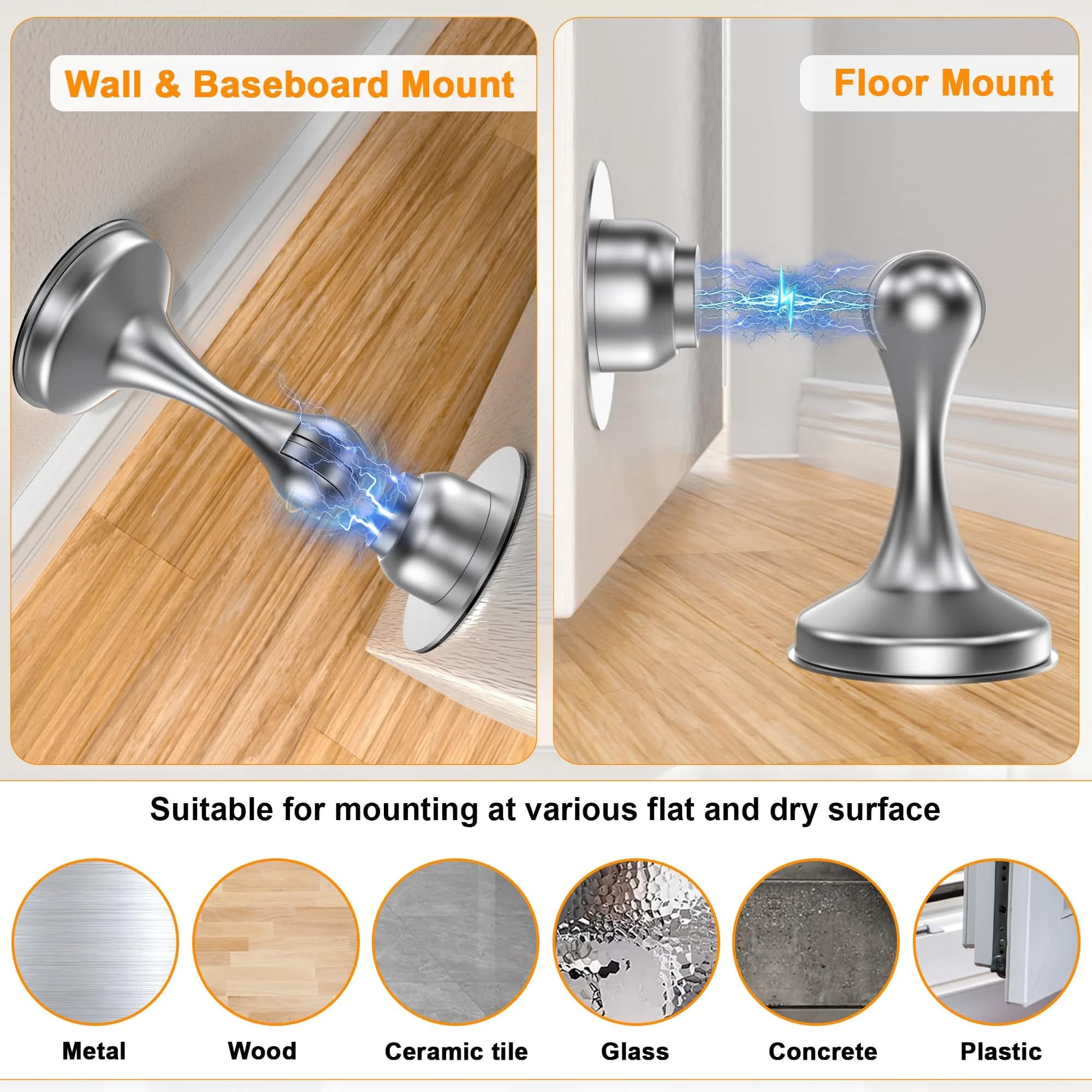 Crosize Magnetic Door Stopper 1 Pack Silver | Strong Magnetism for Wall and Floor Mounting - view 4