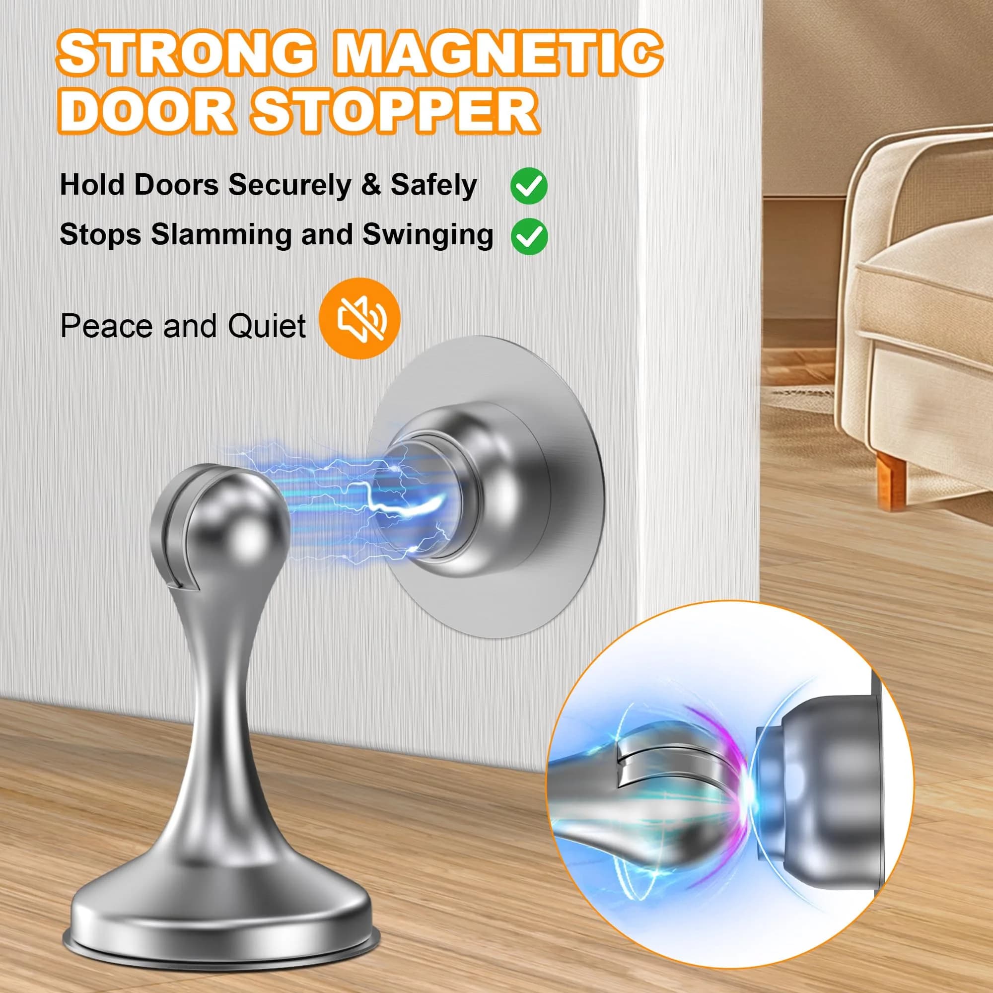 Crosize Magnetic Door Stopper 1 Pack Silver | Strong Magnetism for Wall and Floor Mounting - view 2