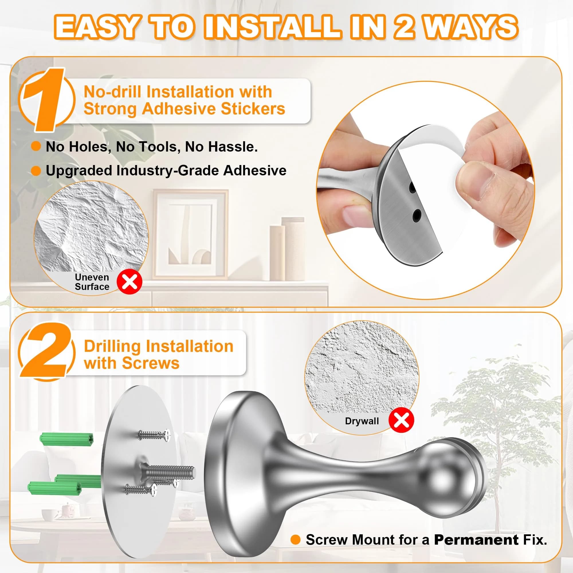 Crosize Magnetic Door Stopper 1 Pack Silver | Strong Magnetism for Wall and Floor Mounting - view 3