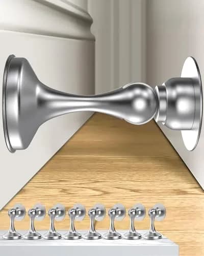 Crosize Magnetic Door Stoppers 8 Pack White | Strong Magnetism for Wall & Floor Mounting — Silver