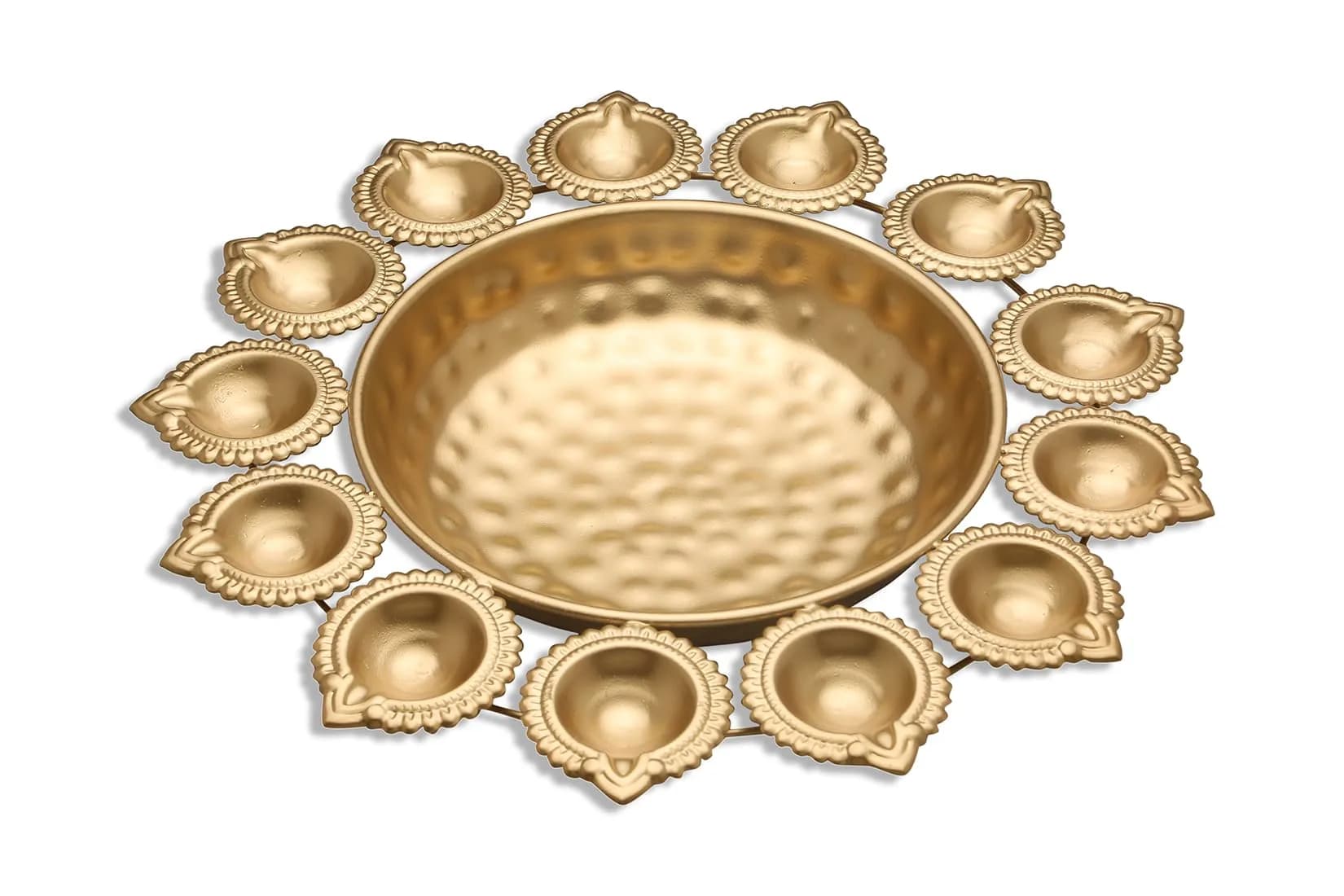 Ayurveda Copper Gold Candle Holder Urli 36cm (14 Inches) | Traditional Indian Decorative Bowl for Floating Flowers - view 3