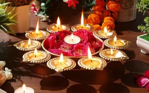 Ayurveda Copper Gold Urli Tealight Holder 25cm (10 Inches) | Traditional Indian Metal Decor thumbnail 4