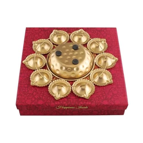 Ayurveda Copper Gold Urli Tealight Holder 25cm (10 Inches) | Traditional Indian Metal Decor thumbnail 5