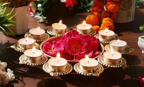 Ayurveda Copper Gold Urli Tealight Holder 25cm (10 Inches) | Traditional Indian Metal Decor thumbnail 7