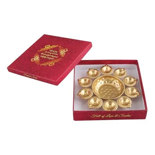 Ayurveda Copper Gold Urli Tealight Holder 25cm (10 Inches) | Traditional Indian Metal Decor thumbnail 1
