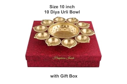 Ayurveda Copper Gold Urli Tealight Holder 25cm (10 Inches) | Traditional Indian Metal Decor thumbnail 8