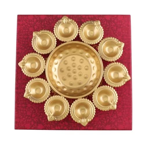 Ayurveda Copper Gold Urli Tealight Holder 25cm (10 Inches) | Traditional Indian Metal Decor thumbnail 3