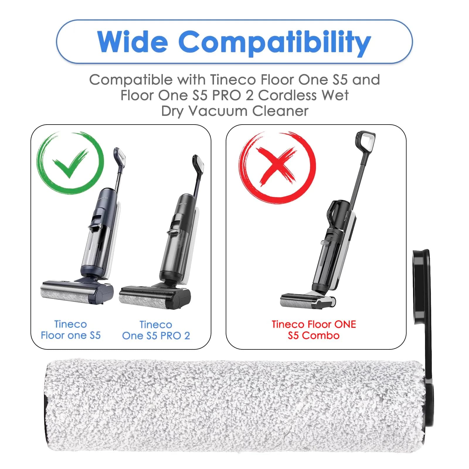 MIBUMIKI 2-Piece Roller Brush Replacement for Tineco Floor One S5/S5 Pro Cordless Wet Dry Vacuum Mop - view 2