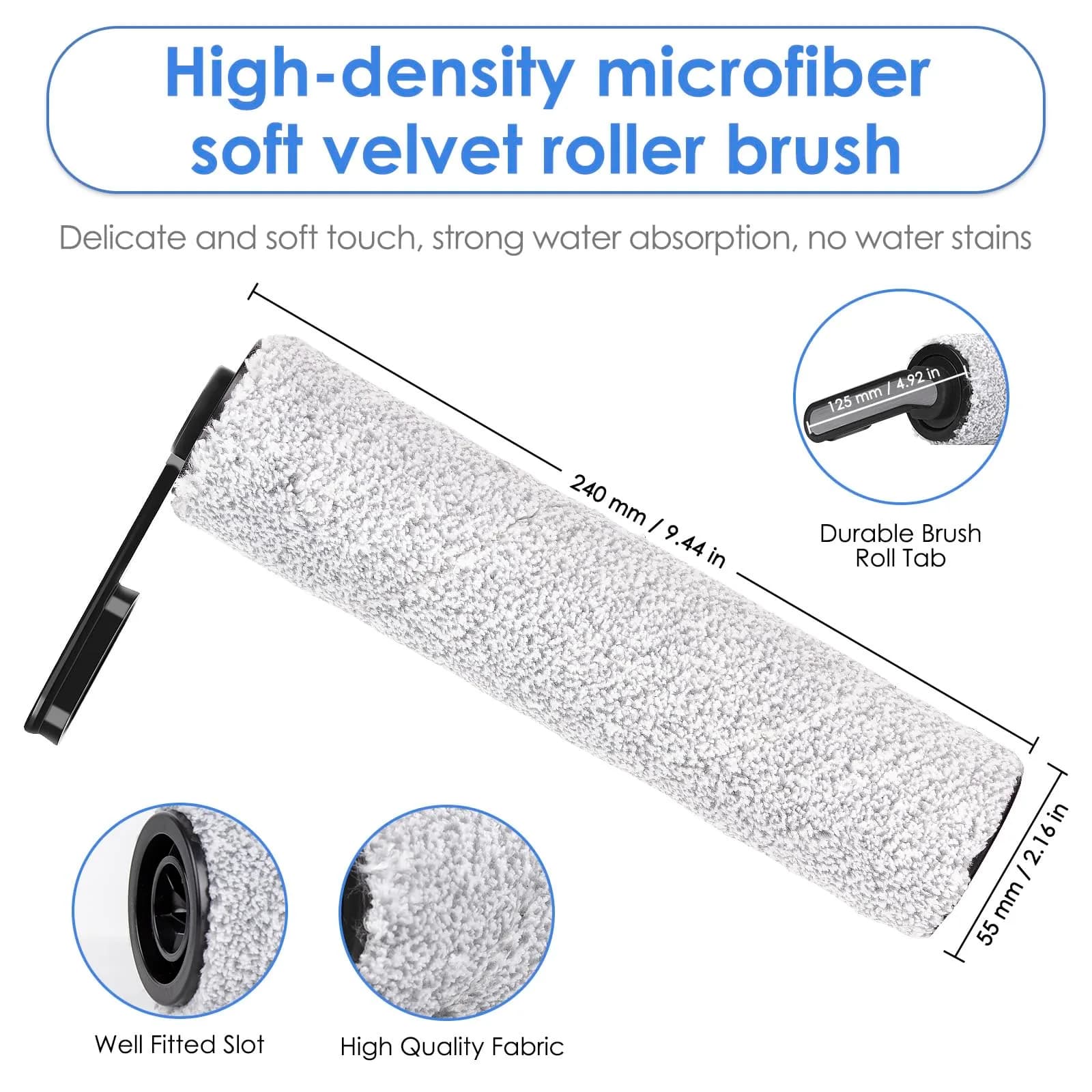 MIBUMIKI 2-Piece Roller Brush Replacement for Tineco Floor One S5/S5 Pro Cordless Wet Dry Vacuum Mop - view 3