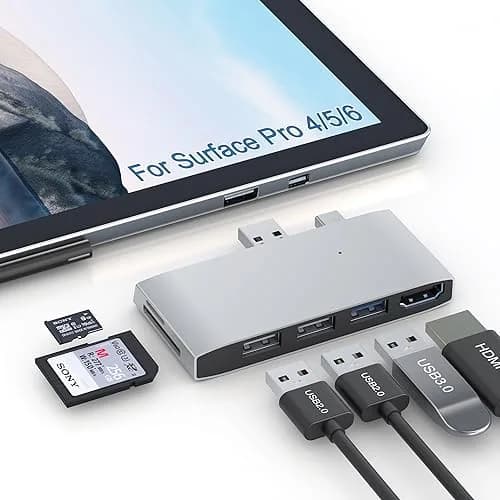 clickfish Surface Pro 6/Pro 5/Pro 4 USB Hub Docking Station 4K HDMI, SD & TF Card Reader, Aluminum, Compact, Lightweight | 4K@30Hz thumbnail 1