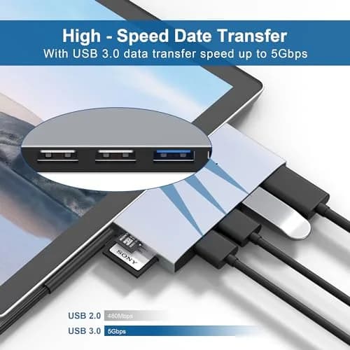clickfish Surface Pro 6/Pro 5/Pro 4 USB Hub Docking Station 4K HDMI, SD & TF Card Reader, Aluminum, Compact, Lightweight | 4K@30Hz thumbnail 3