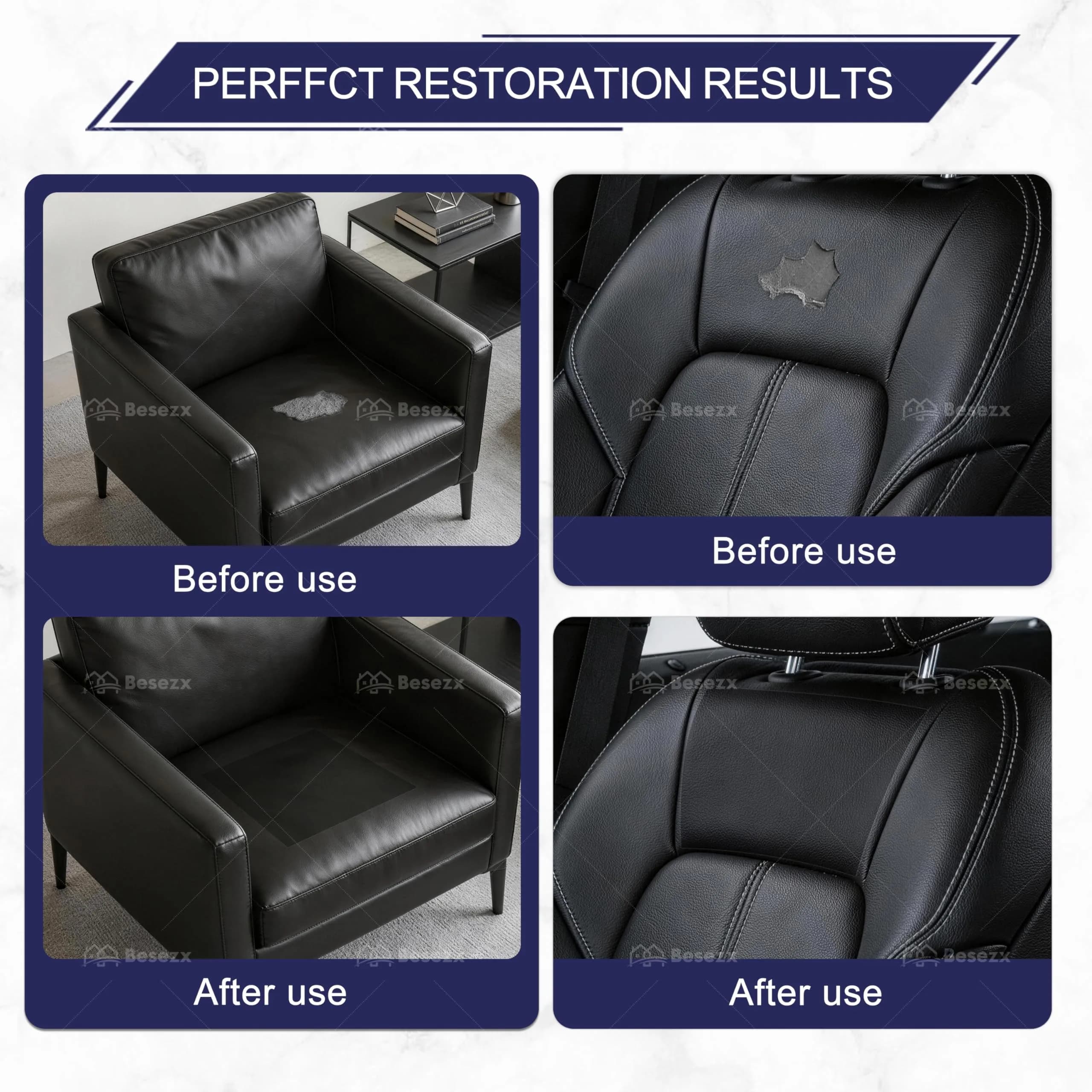 Besezx Leather Repair Patch Tape Kit Black 3.1in x 60in | Professional Grade Adhesive Tape for Furniture and Car Seats - view 4