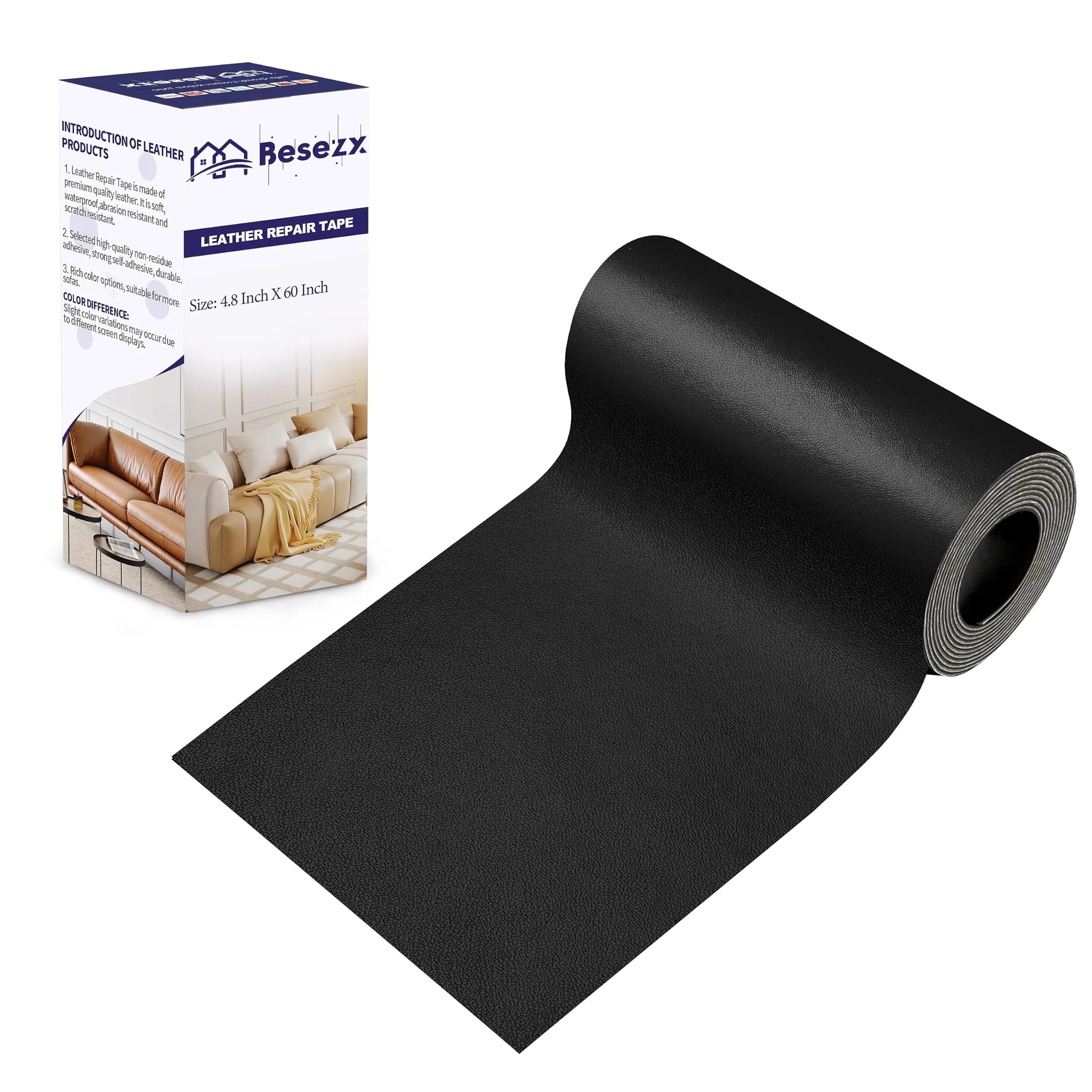 Besezx Leather Repair Patch Tape Kit 4.8in x 60in | Self-Adhesive for Furniture, Car Seats, Sofas, Vinyl - main product image
