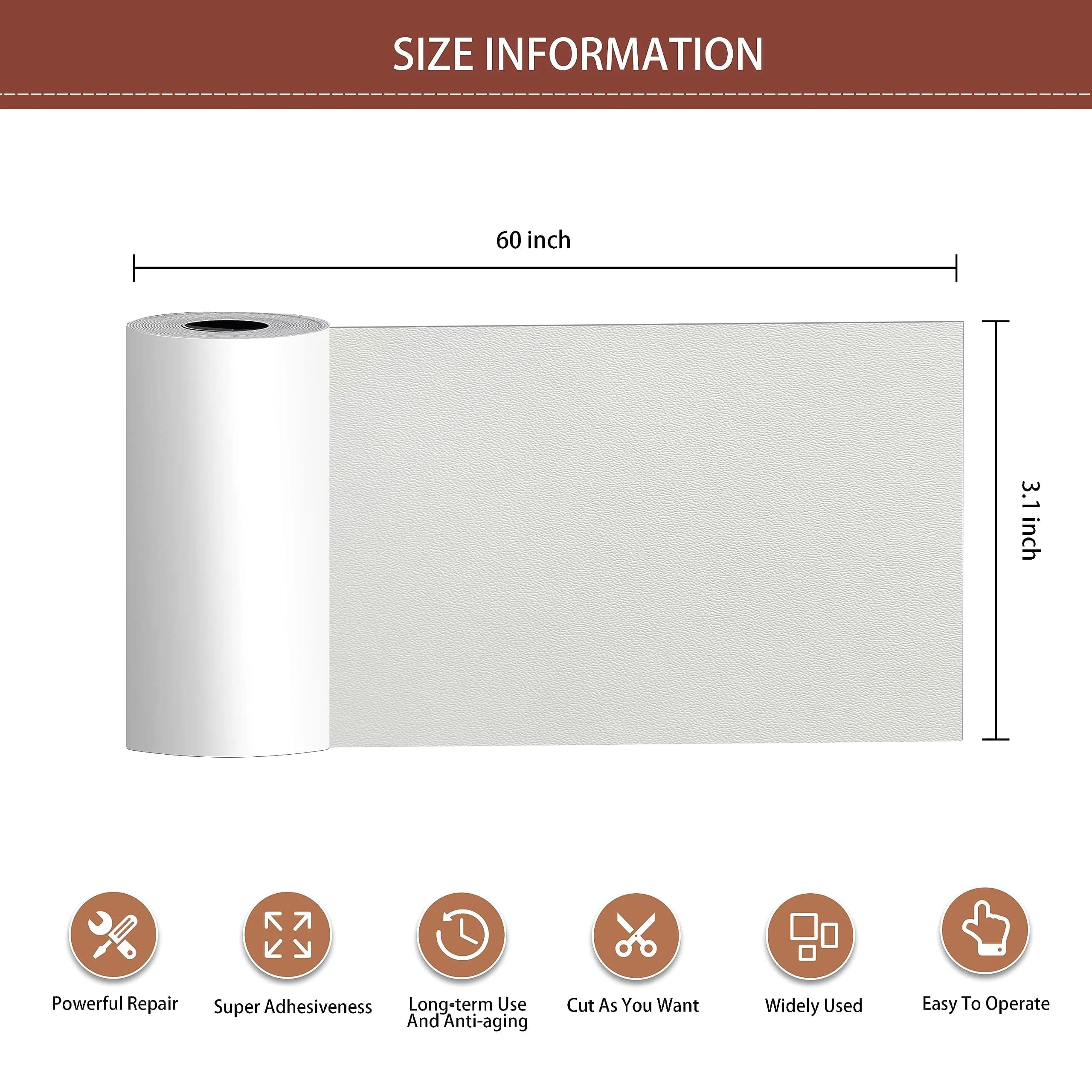 Besezx Leather Repair Patch Tape Kit White 3.1in x 60in | Self-Adhesive Vinyl & Furniture Repair - view 2