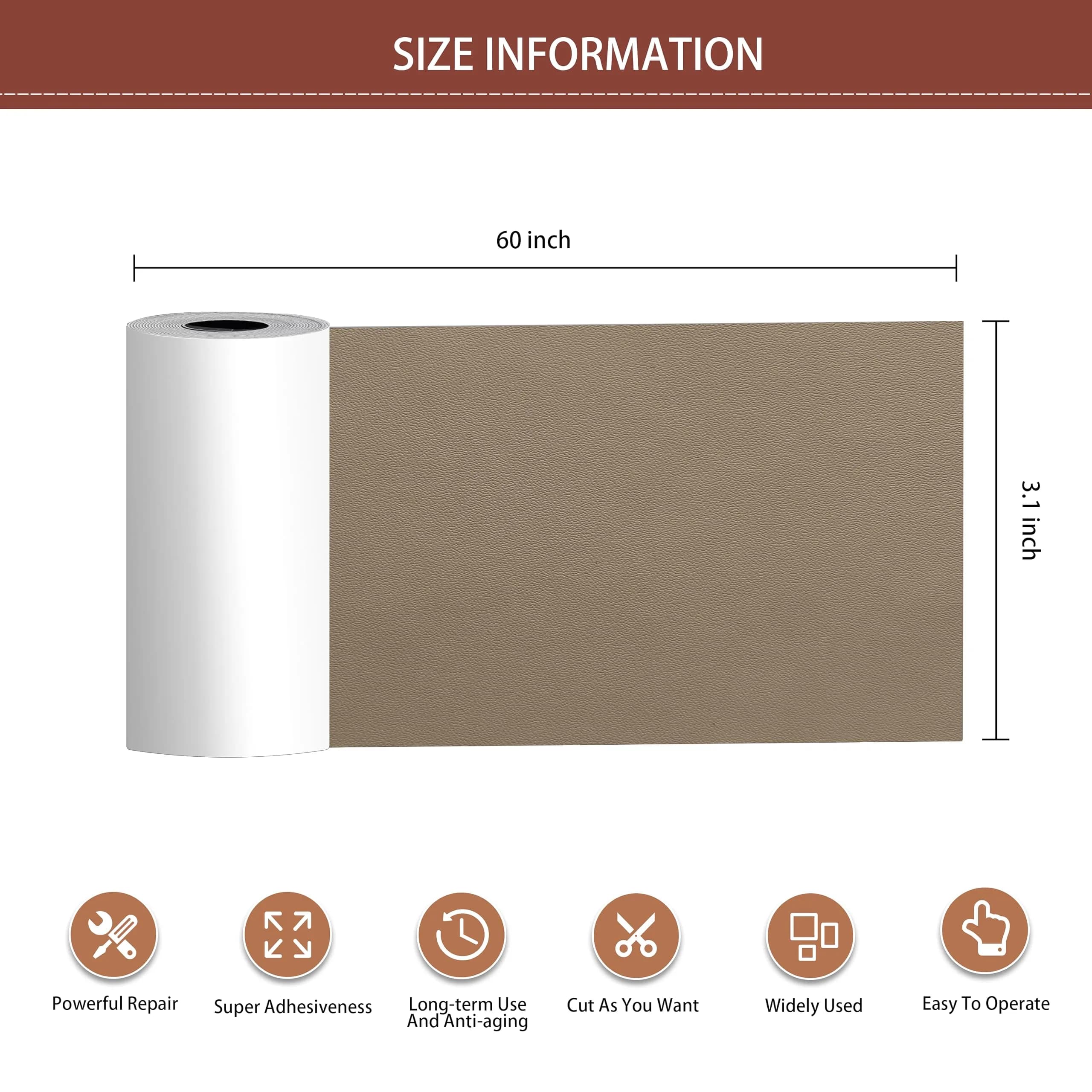 Besezx Leather Repair Patch Tape Kit Gray Khaki 3.1in x 60in | Self-Adhesive for Furniture & Car Seats - view 2