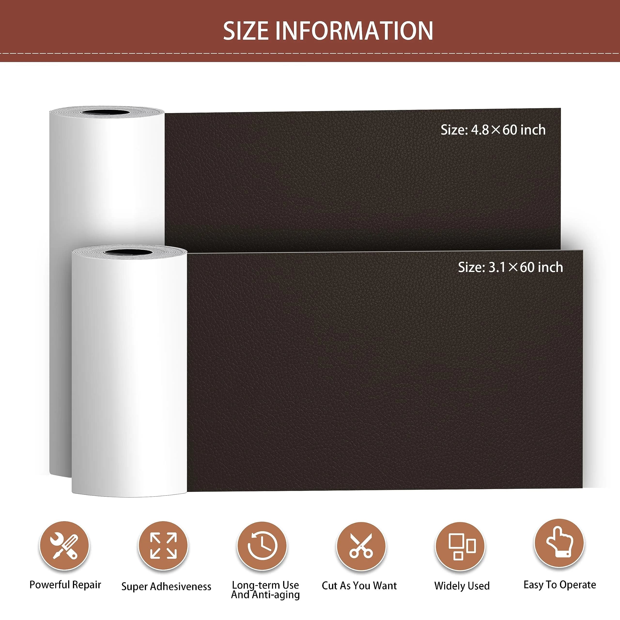 Besezx Leather Repair Patch Tape Kit Dark Brown-Litchi Grain 114.3cm x 152.4cm | Self-Adhesive for Furniture & Auto Upholstery - view 2