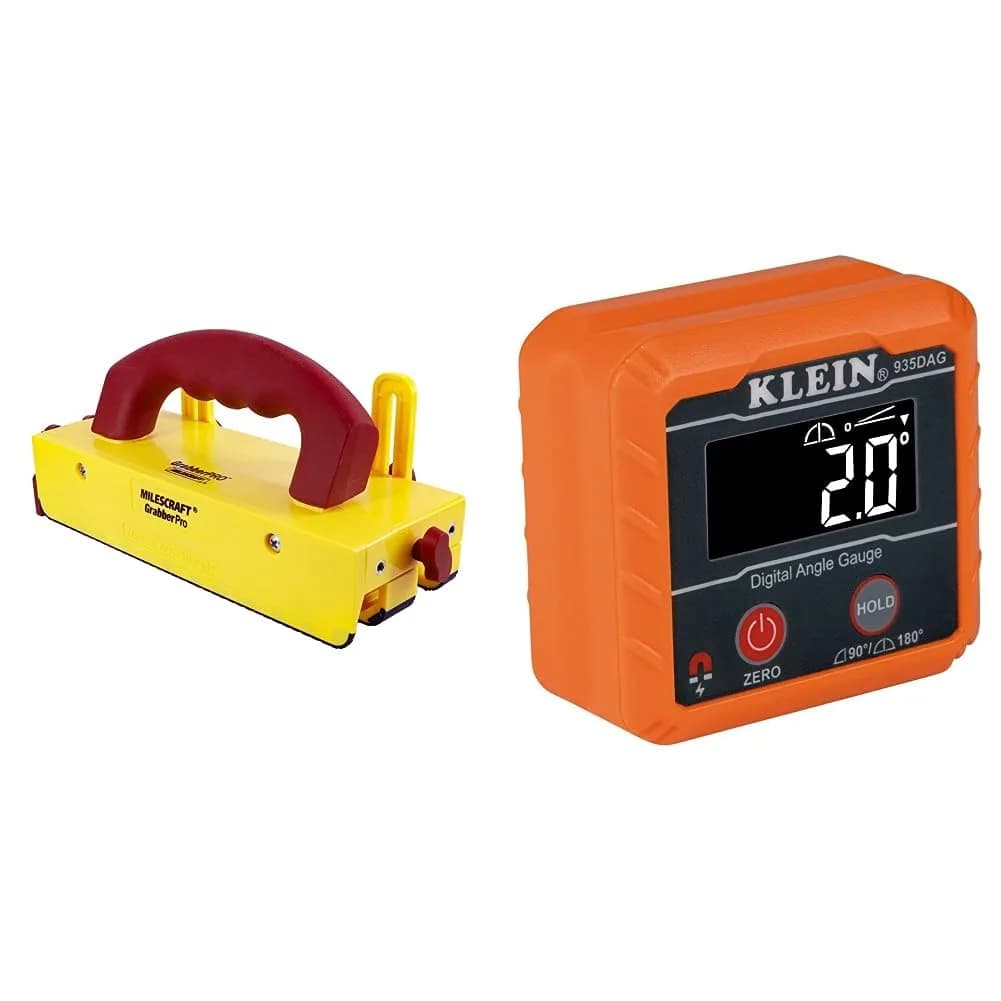 Milescraft GrabberPRO Push Block + Klein Digital Level & Angle Gauge | Woodworking & Metalworking Safety (115c)