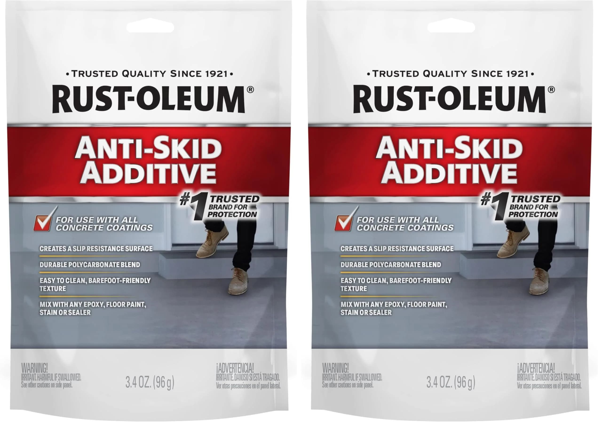Rust-Oleum Anti-Skid Additive for Paint & Stains, Aluminum Oxide Formula, 13.6 oz (Pack of 2) | Adds Slip Resistance to Concrete, Wood, Metal, Fiberglass