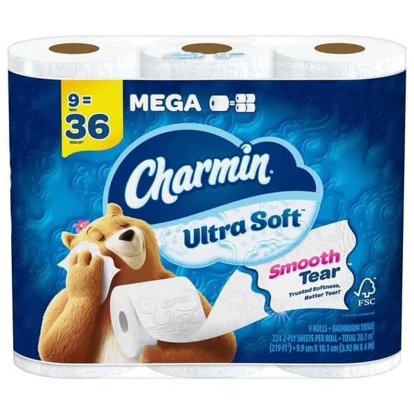 Charmin Ultra Soft Toilet Paper Mega Rolls | Trusted Softness, Better Tear - main product image
