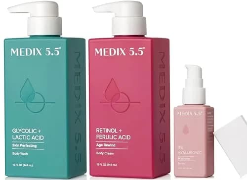 Medix 5.5 Anti Aging Skin Care Set | Retinol Body Cream, Glycolic Acid Wash & Hyaluronic Acid Serum | 3-Piece Set — Anti Wrinkle Hydration