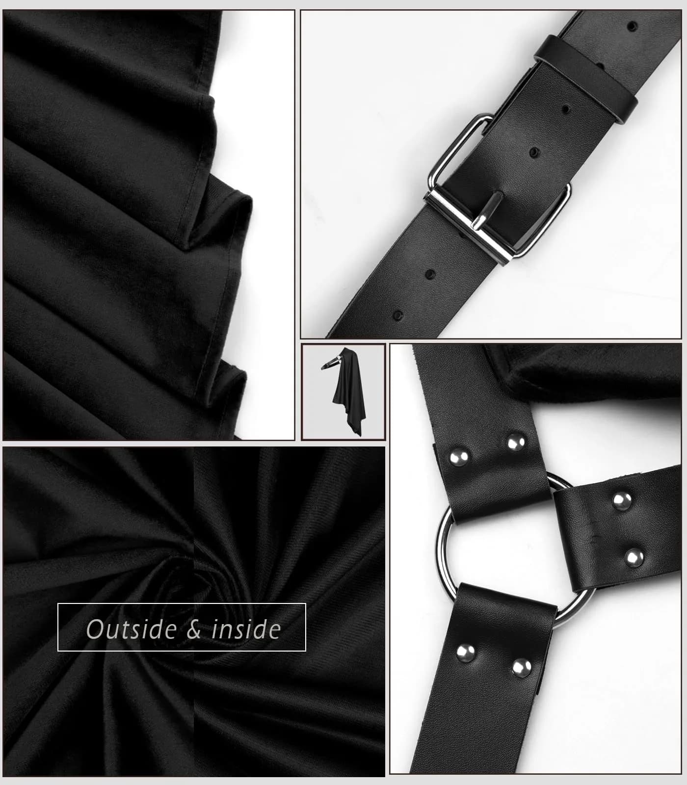 L'VOW Medieval Half Shoulder Cape Knight Cloak with Belt, Black | Vintage Costume Accessory for Men & Women thumbnail 5