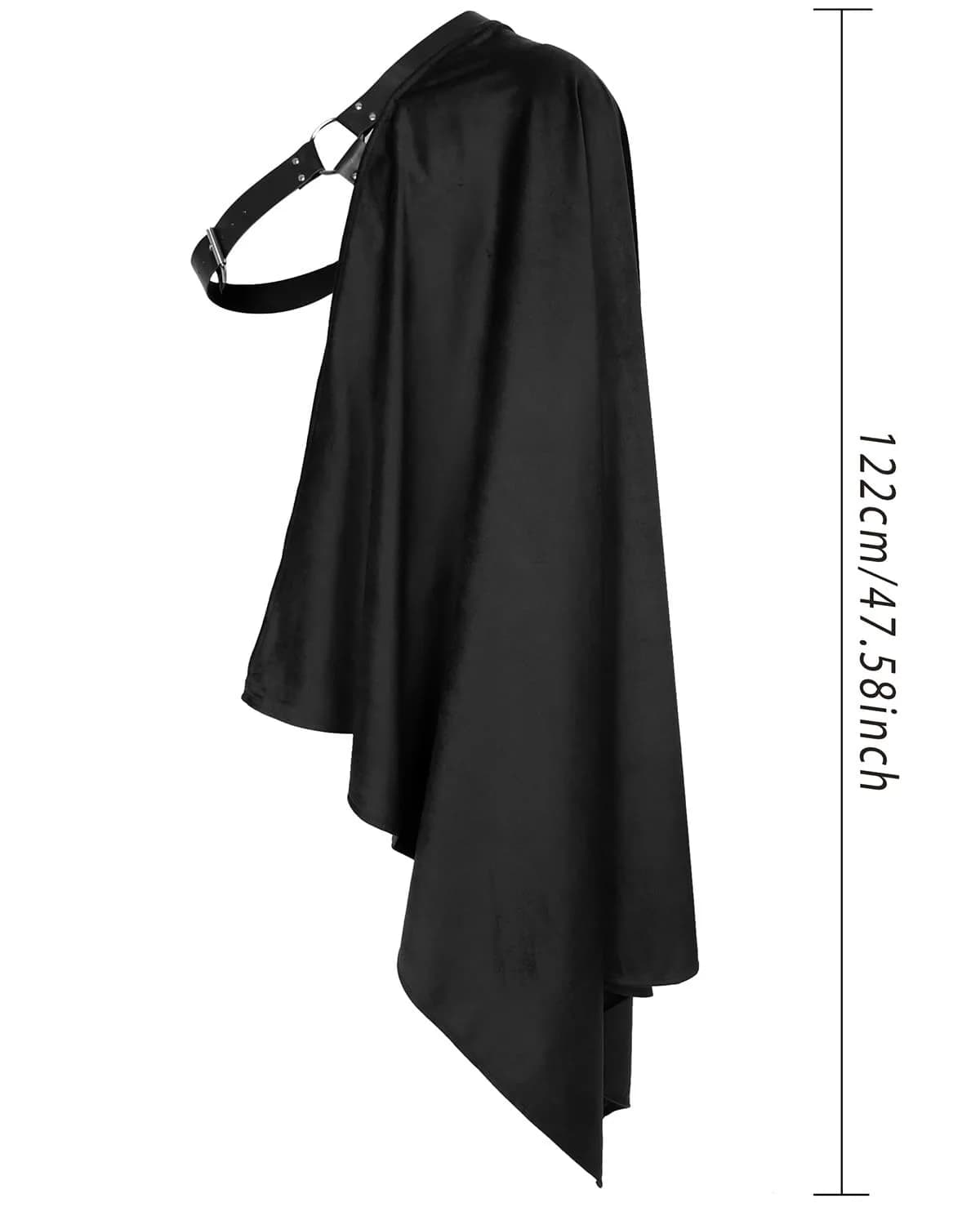 L'VOW Medieval Half Shoulder Cape Knight Cloak with Belt, Black | Vintage Costume Accessory for Men & Women thumbnail 6