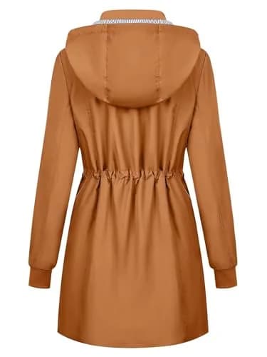 PITINAN Women Rain Jacket Waterproof With Hood Long Trench Coat Caramel, M | Water-Resistant, Detachable Hood, Adjustable Waist thumbnail 2