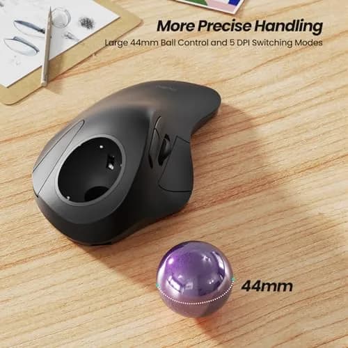 Nulea M505A Wireless Trackball Mouse Ergonomic 44mm Index Finger Control | Adjustable DPI & Bluetooth thumbnail 4