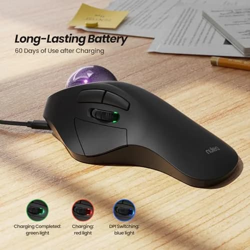 Nulea M505A Wireless Trackball Mouse Ergonomic 44mm Index Finger Control | Adjustable DPI & Bluetooth thumbnail 5