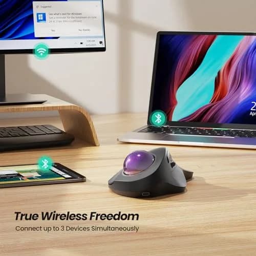 Nulea M505A Wireless Trackball Mouse Ergonomic 44mm Index Finger Control | Adjustable DPI & Bluetooth thumbnail 6