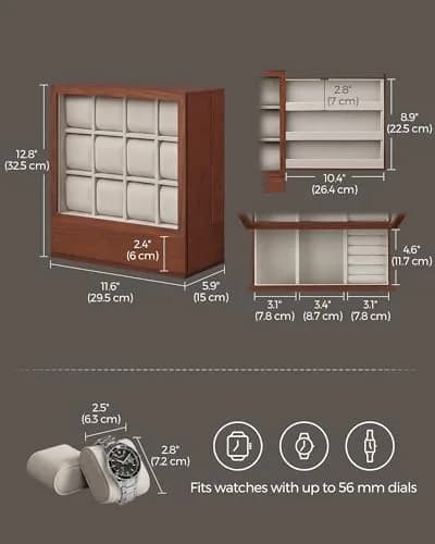 SONGMICS 12 Watch Display Case with Hidden Storage 32.5 cm (12.8 in) | Organize Your Collection thumbnail 5