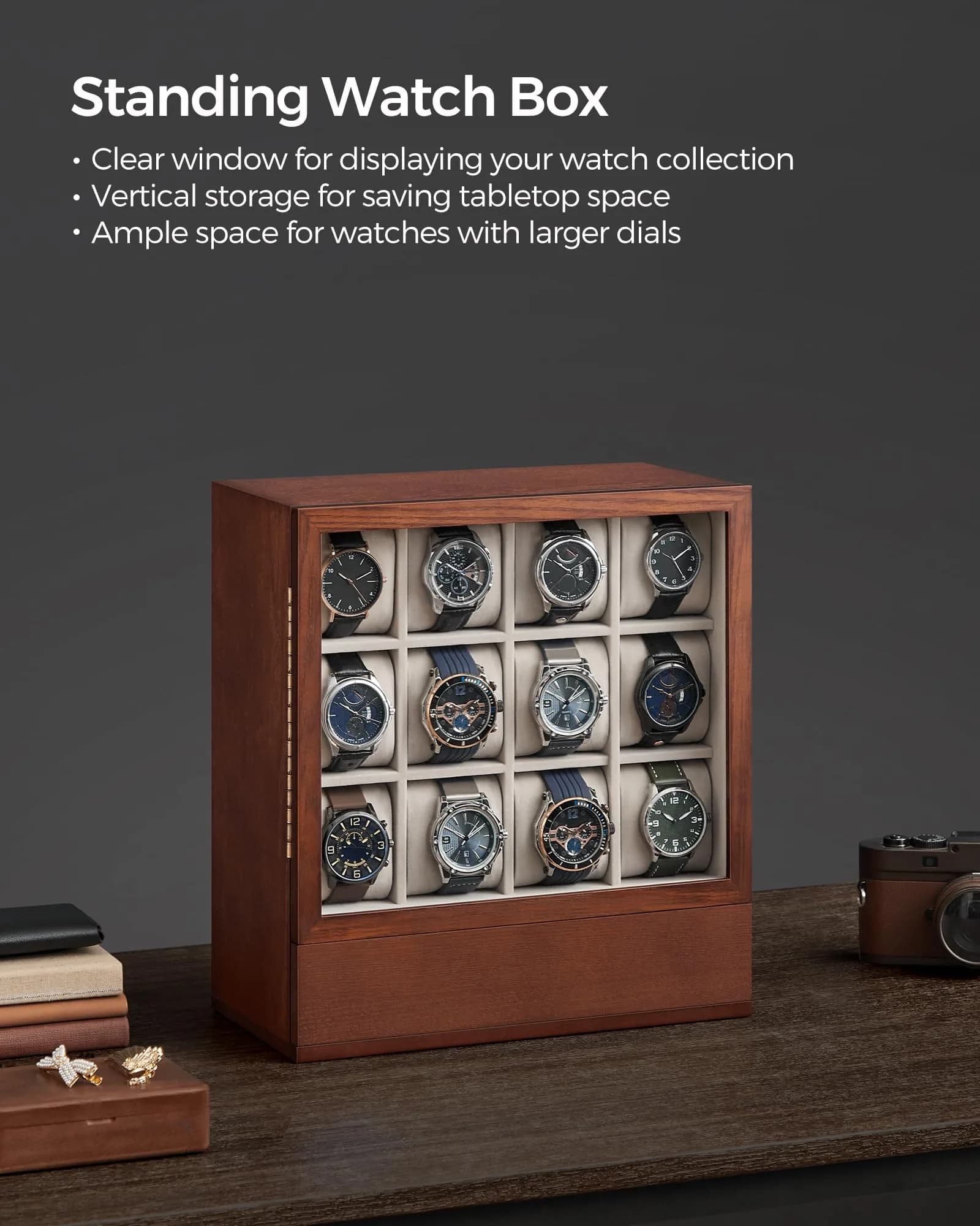 SONGMICS 12 Watch Display Case with Hidden Storage 32.5 cm (12.8 in) | Organize Your Collection - view 2