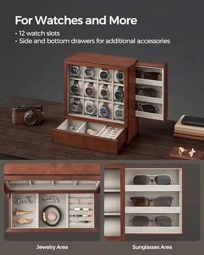 SONGMICS 12 Watch Display Case with Hidden Storage 32.5 cm (12.8 in) | Organize Your Collection thumbnail 3