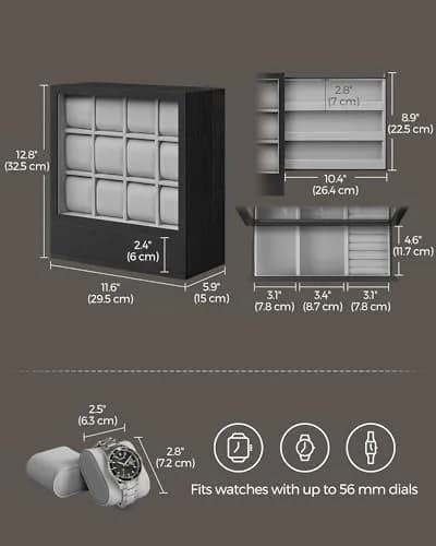SONGMICS 12 Watch Display Case with Hidden Storage 32.5cm (12.8 inches) | Organize & Protect Your Timepieces thumbnail 5