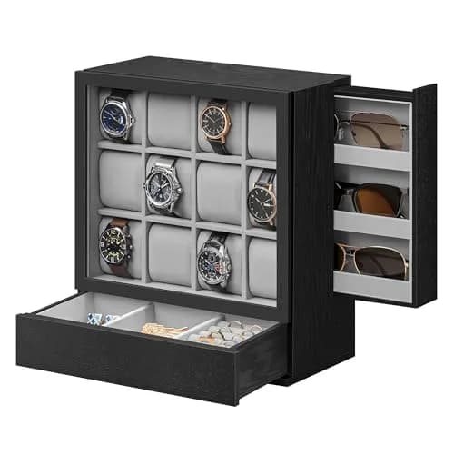 SONGMICS 12 Watch Display Case with Hidden Storage 32.5cm (12.8 inches) | Organize & Protect Your Timepieces thumbnail 1